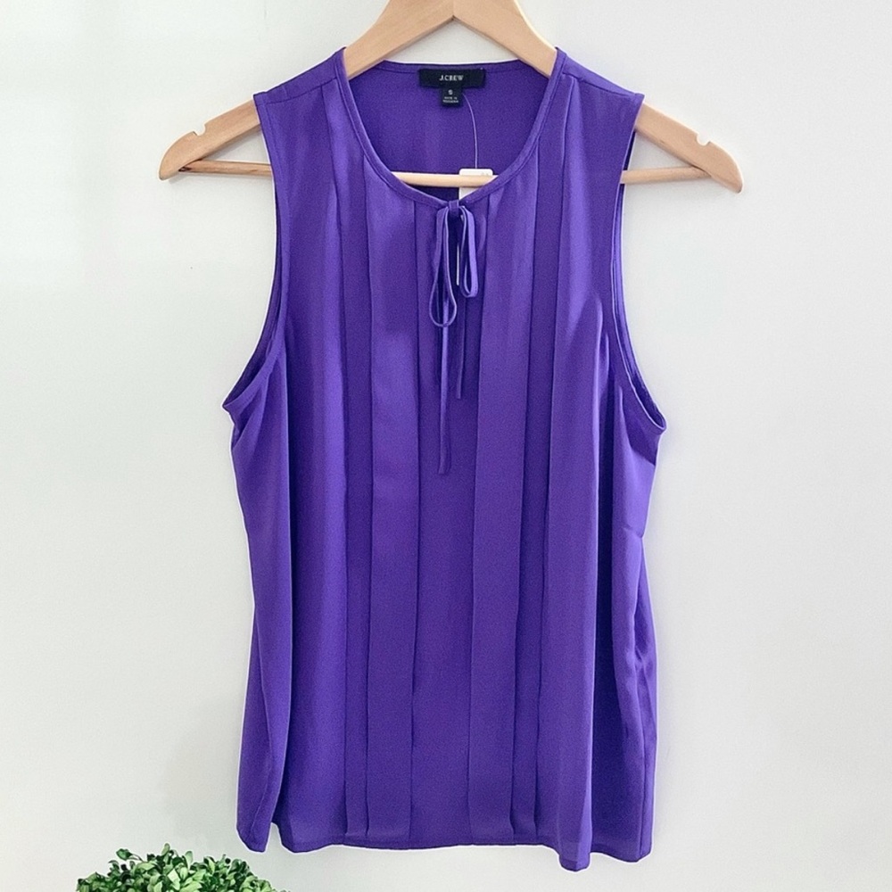 J. CREW Sleeveless Pleated Tie-Neck Blouse